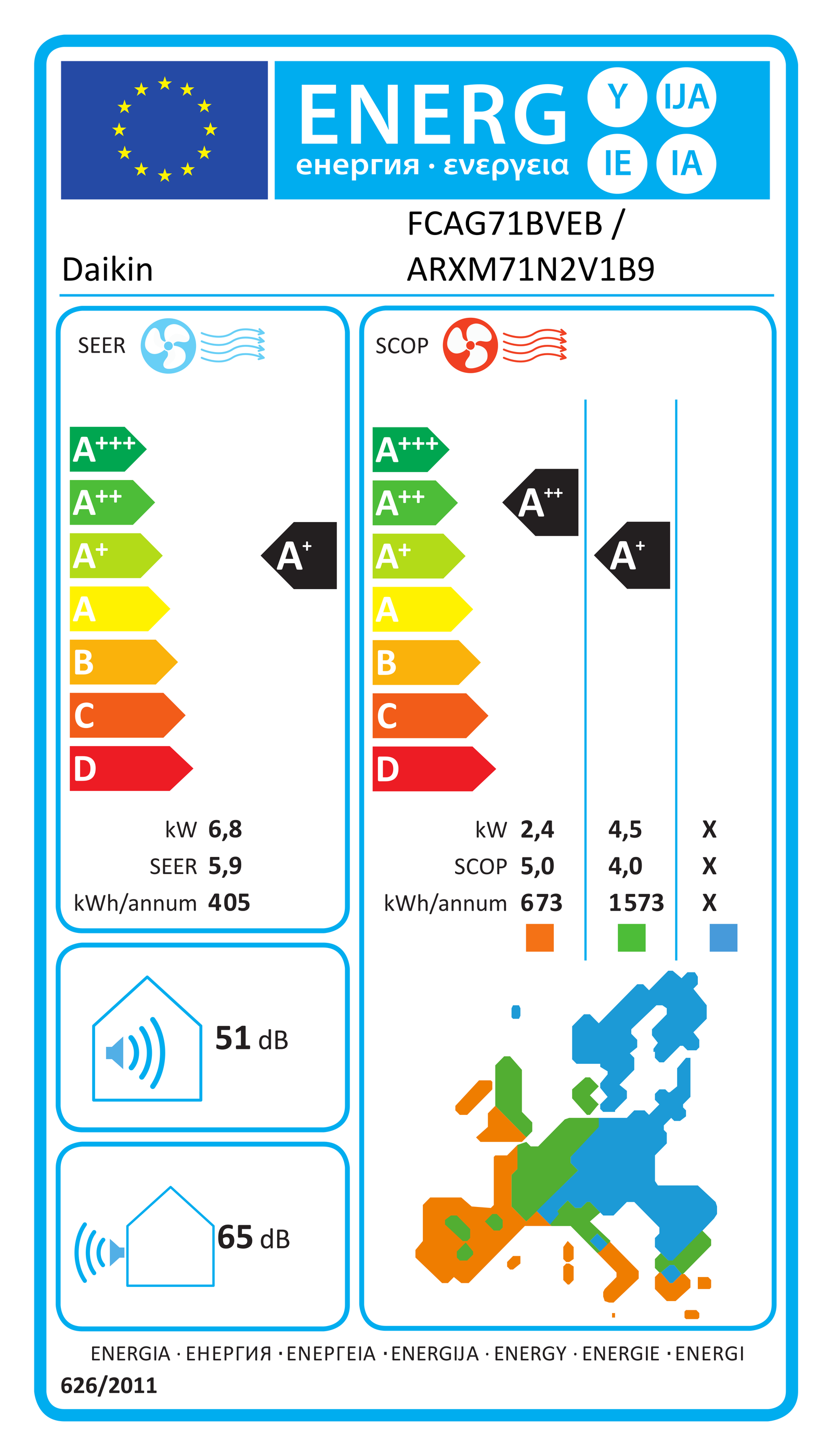 Étiquette énergétique UE FCAG71BVEB / ARXM71N2V1B9