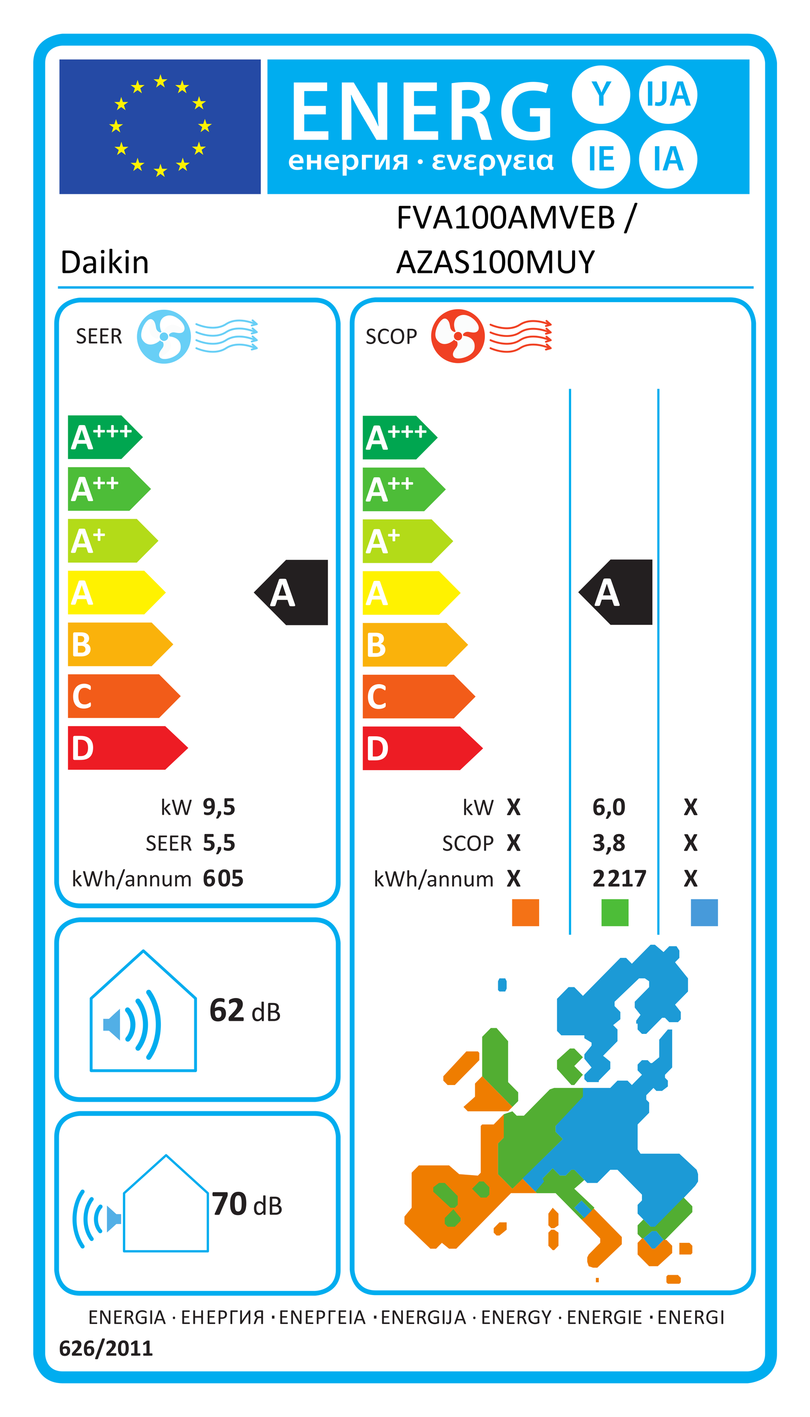Étiquette énergétique UE FVA100AMVEB / AZAS100MUY